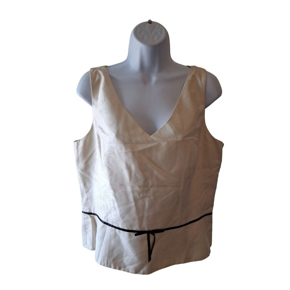 Vintage Ann Taylor Silk Top 14 Fitted Ivory Sleeveless V-Neck Bow Waist Coquette